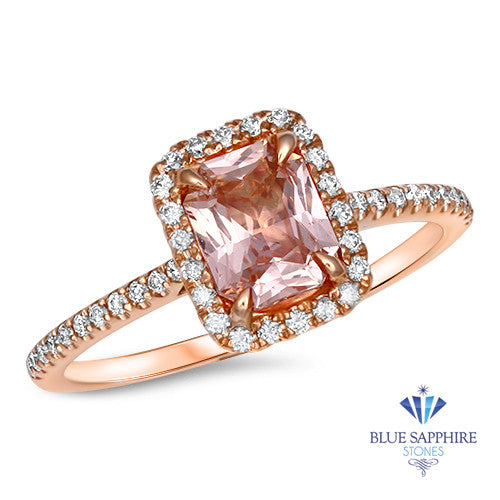 0.98ct. Radiant Peach Ring with Diamond Halo in 18K Rose Gold