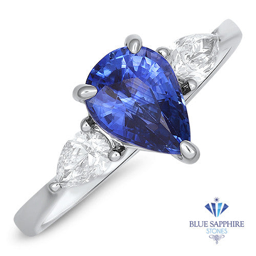 1.80ct. Pear Blue Sapphire Ring with Diamond Accents in 18K White Gold
