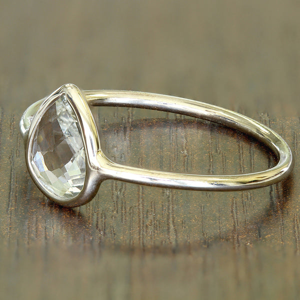 0.84ct. Pear White Sapphire Ring in 14K Yellow Gold