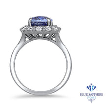 Load image into Gallery viewer, 4.45ct. Oval Blue Sapphire GIA Certified Ring with Diamond Halo in 18K White Gold

