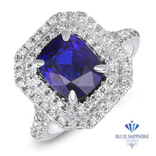 Load image into Gallery viewer, 3.31ct. Cushion Blue Sapphire Ring with Diamond Halo in 18K White Gold

