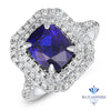 3.31ct. Cushion Blue Sapphire Ring with Diamond Halo in 18K White Gold