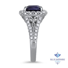 Load image into Gallery viewer, 3.26ct. Cushion GIA Certified Blue Sapphire Ring with Diamond Halo in 18K White Gold
