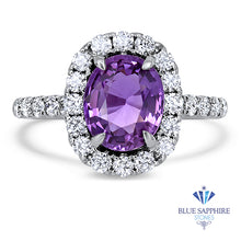 Load image into Gallery viewer, 2.46ct Unheated EGL Certified Oval Purple Sapphire Ring with Diamond Halo in 18K White Gold
