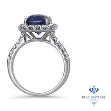 Load image into Gallery viewer, 4.41ct. Cushion Blue Sapphire Ring with Diamond Halo in 18K White Gold
