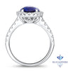 3.68ct. Oval Blue Sapphire Ring with Diamond Halo in 18K White Gold