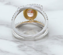 Load image into Gallery viewer, 1.62ct Oval Padparadscha Ring with Diamond Halo in 18K White and Rose Gold
