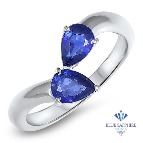 1.11ctw Pear Blue Sapphire Snakehead Ring in 14K White Gold