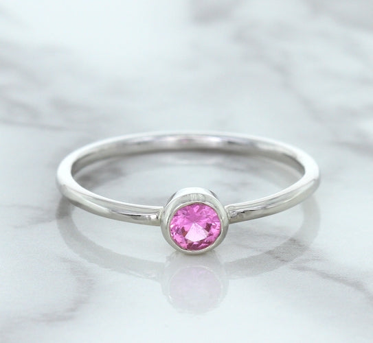 0.19ct Round Pink Sapphire Ring in 14K White Gold