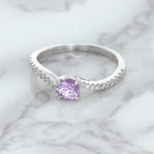 Load image into Gallery viewer, 0.45ct Round Lavender Sapphire Ring with Diamonds in 18K White Gold
