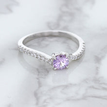 Load image into Gallery viewer, 0.45ct Round Lavender Sapphire Ring with Diamonds in 18K White Gold
