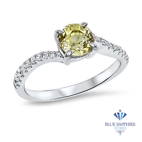 1.49ct Round Yellow Sapphire Ring with Diamond Accents in 18K White Gold