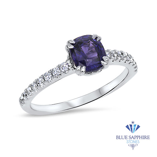 1.12ct Cushion Purple Sapphire Ring with Diamonds in 18K White Gold