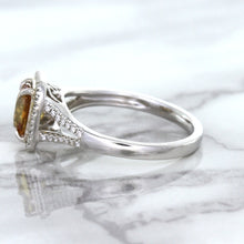 Load image into Gallery viewer, 1.14ct Cushion Unheated Peach Sapphire with Diamond Halo in 18K White Gold
