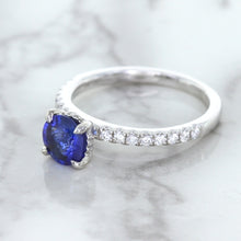 Load image into Gallery viewer, 1.12ct Round Blue Sapphire Ring with Diamond Accents in 18K White Gold
