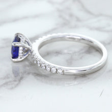 Load image into Gallery viewer, 1.12ct Round Blue Sapphire Ring with Diamond Accents in 18K White Gold
