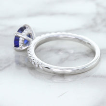 Load image into Gallery viewer, 1.12ct Round Blue Sapphire Ring with Diamond Accents in 18K White Gold
