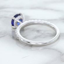 Load image into Gallery viewer, 1.12ct Round Blue Sapphire Ring with Diamond Accents in 18K White Gold
