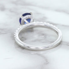 Load image into Gallery viewer, 1.12ct Round Blue Sapphire Ring with Diamond Accents in 18K White Gold
