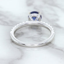 Load image into Gallery viewer, 1.12ct Round Blue Sapphire Ring with Diamond Accents in 18K White Gold
