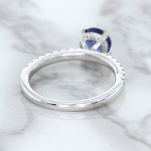 Load image into Gallery viewer, 1.12ct Round Blue Sapphire Ring with Diamond Accents in 18K White Gold
