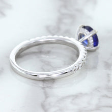 Load image into Gallery viewer, 1.12ct Round Blue Sapphire Ring with Diamond Accents in 18K White Gold
