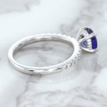 Load image into Gallery viewer, 1.12ct Round Blue Sapphire Ring with Diamond Accents in 18K White Gold
