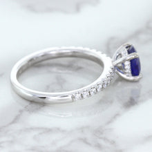 Load image into Gallery viewer, 1.12ct Round Blue Sapphire Ring with Diamond Accents in 18K White Gold
