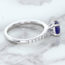 Load image into Gallery viewer, 1.12ct Round Blue Sapphire Ring with Diamond Accents in 18K White Gold
