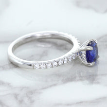 Load image into Gallery viewer, 1.12ct Round Blue Sapphire Ring with Diamond Accents in 18K White Gold
