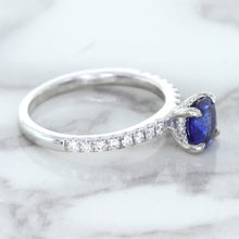 Load image into Gallery viewer, 1.12ct Round Blue Sapphire Ring with Diamond Accents in 18K White Gold
