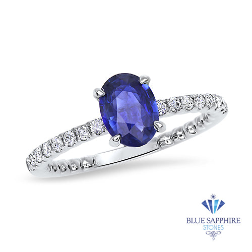 1.06ct Oval Unheated Blue Sapphire Ring with Diamonds in 18K White Gold