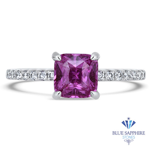 1.56ct Cushion Pink Sapphire Ring with Diamond Accents in 18K White Gold