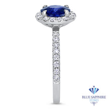 Load image into Gallery viewer, 1.62ct Round Blue Sapphire Ring with Diamond Halo in 18K White Gold
