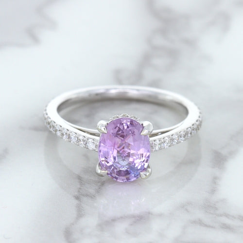 2.01ct Oval Unheated EGL Certified Purple Sapphire Ring with Diamonds in 18K White Gold