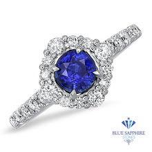 Load image into Gallery viewer, 0.68ct. Round Blue Sapphire Ring with Diamond Halo in 18K White Gold
