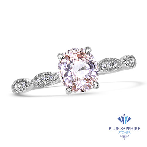 1.14ct Oval Pink Sapphire Ring with Diamond Accents in 18K White Gold