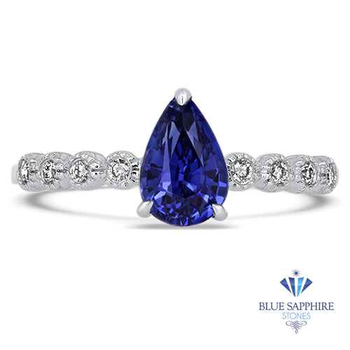 1.22ct. Pear Blue Sapphire Ring with Diamond Accents in 18K White Gold