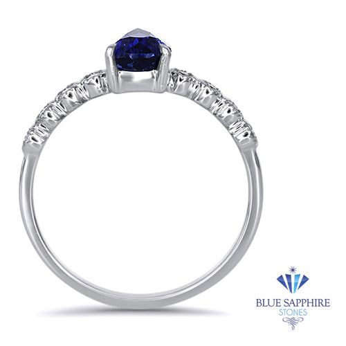 1.22ct. Pear Blue Sapphire Ring with Diamond Accents in 18K White Gold