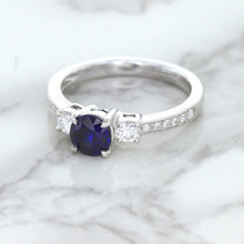 Load image into Gallery viewer, 1.07ct Round Blue Sapphire Ring with Diamond Accents in 18K White Gold
