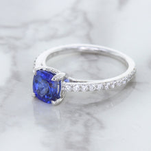 Load image into Gallery viewer, 1.43ct Cushion Unheated Blue Sapphire Ring with Diamond Accents in 18K White Gold
