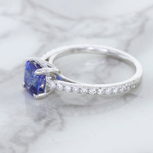 Load image into Gallery viewer, 1.43ct Cushion Unheated Blue Sapphire Ring with Diamond Accents in 18K White Gold
