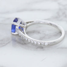 Load image into Gallery viewer, 1.43ct Cushion Unheated Blue Sapphire Ring with Diamond Accents in 18K White Gold
