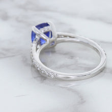 Load image into Gallery viewer, 1.43ct Cushion Unheated Blue Sapphire Ring with Diamond Accents in 18K White Gold
