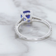 Load image into Gallery viewer, 1.43ct Cushion Unheated Blue Sapphire Ring with Diamond Accents in 18K White Gold
