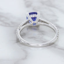 Load image into Gallery viewer, 1.43ct Cushion Unheated Blue Sapphire Ring with Diamond Accents in 18K White Gold
