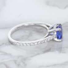 Load image into Gallery viewer, 1.43ct Cushion Unheated Blue Sapphire Ring with Diamond Accents in 18K White Gold
