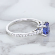 Load image into Gallery viewer, 1.43ct Cushion Unheated Blue Sapphire Ring with Diamond Accents in 18K White Gold
