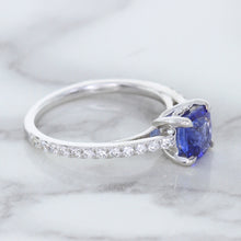 Load image into Gallery viewer, 1.43ct Cushion Unheated Blue Sapphire Ring with Diamond Accents in 18K White Gold
