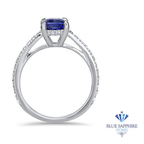 1.43ct Cushion Unheated Blue Sapphire Ring with Diamond Accents in 18K White Gold